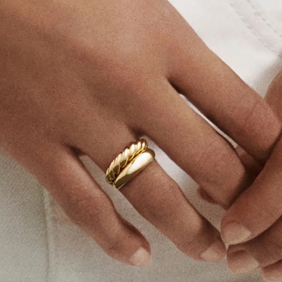 NWT DAVID YURMAN 18k Yellow Gold Pure Form Stack Ring Set Of 2- Size 5 - Picture 3 of 11